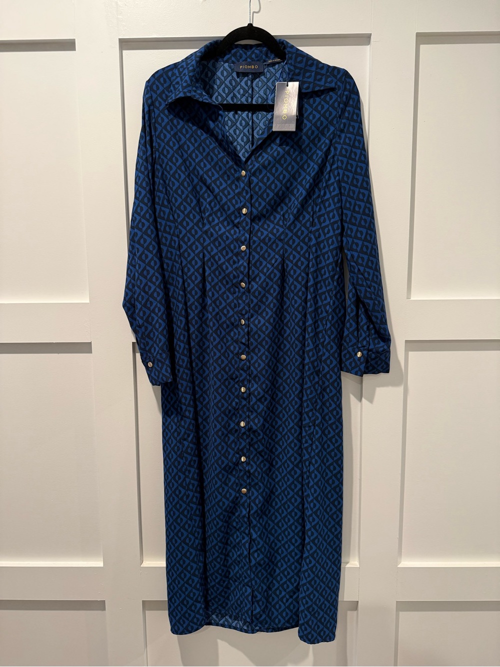 Piombo Blue Geometric Button-Front Shirt Dress